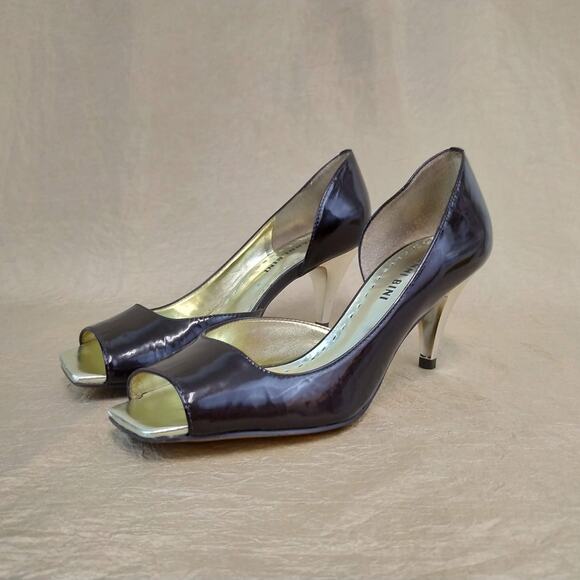 Gianni Bini Brown & Gold Open Toe Heels - Picture 6 of 9